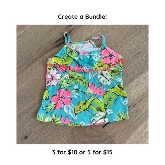 Carters Girls Colorful Neon Hawaiian Flower Spaghetti Strap Tank Top Size 12M - Picture 1 of 8